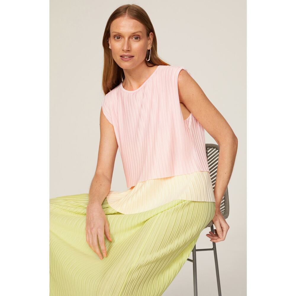 BOSS Hugo Boss Emanis Colorblock Layered Pink Yellow Sleeveless Dress Size Small - Picture 4 of 16